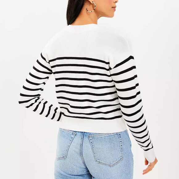 LOFT - Striped V-Neck Cardigan - Size Petite Medium - Picture 2 of 8